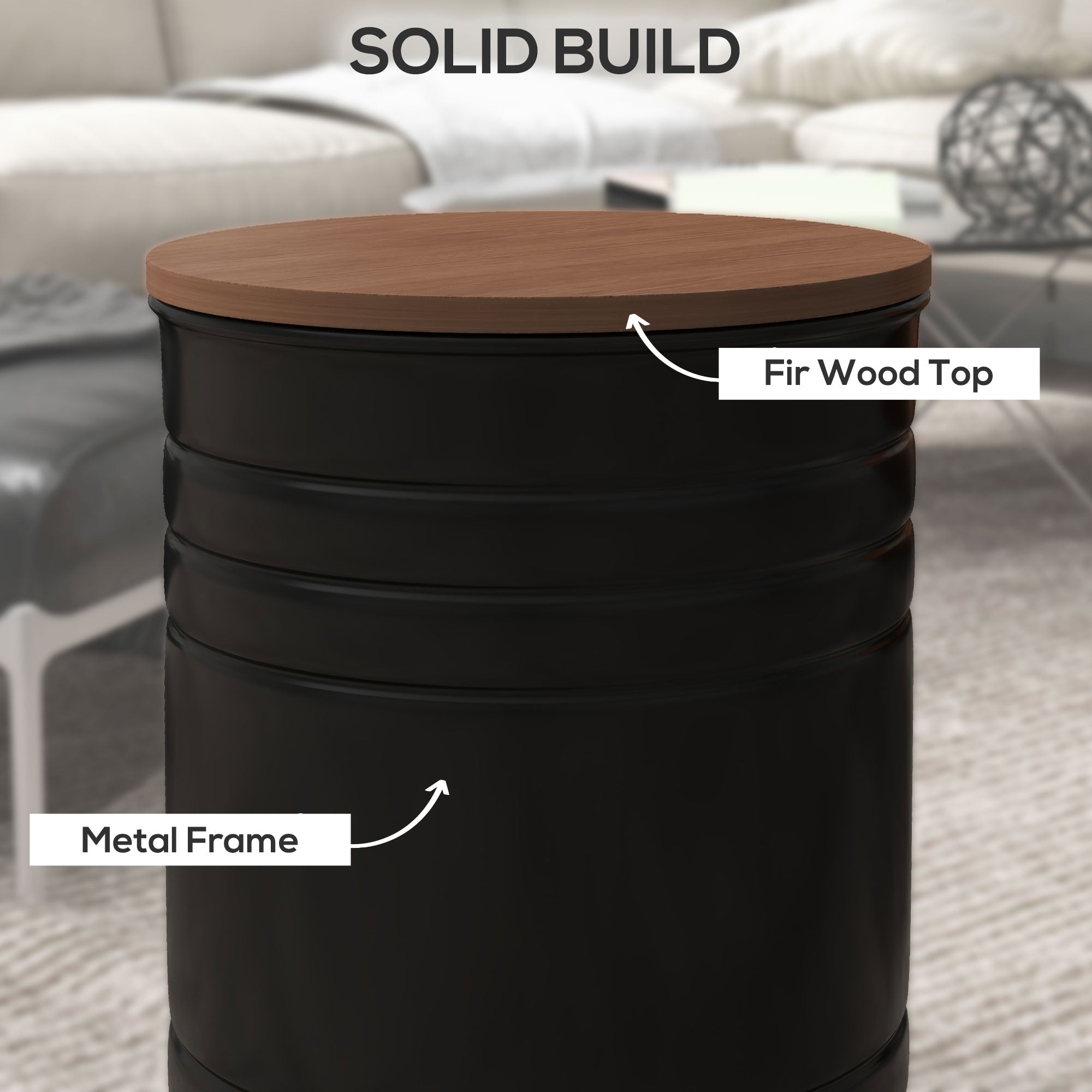 HOMCOM 2 Piece Round Side Table Set Nesting Coffee Tables Wooden Top Metal Frame Hidden Storage Bedroom Furniture