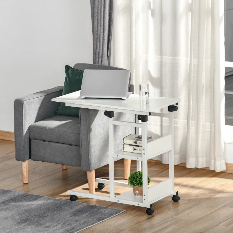 Mobile Standing Desk, Adjustable Height 31.5 inch Stand Up Desk with Wheels for Home Office, White