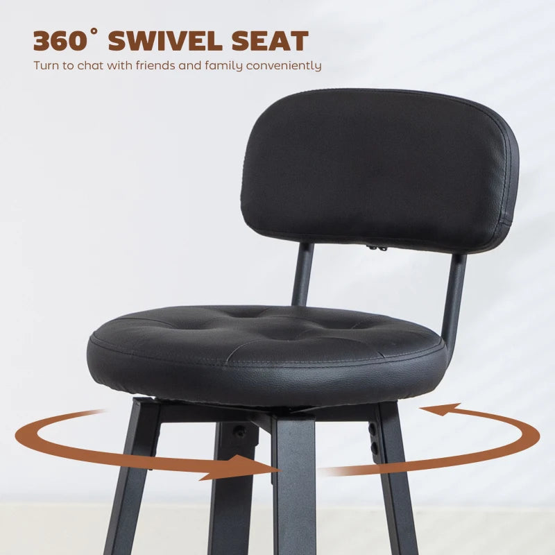 Bar Stools Set of 2, Upholstered Breakfast Bar Chairs with Footrest and Backrest for Kitchen Counter, Black