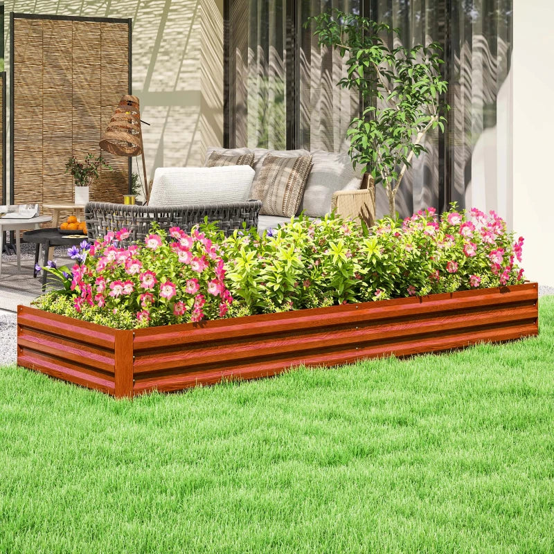 95" x 36" x 12" Galvanized Raised Garden Bed, Metal Elevated Planter Box for Growing Flowers, Herbs, Succulents, Brown
