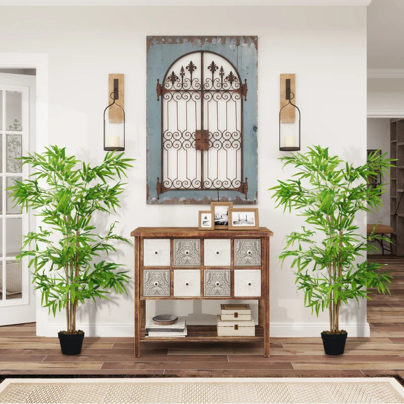Artificial Bamboo Tree Set of 2, 5ft Fake Tree with Realistic Leaf and Natural Trunk, Decorative Plant in Nursery