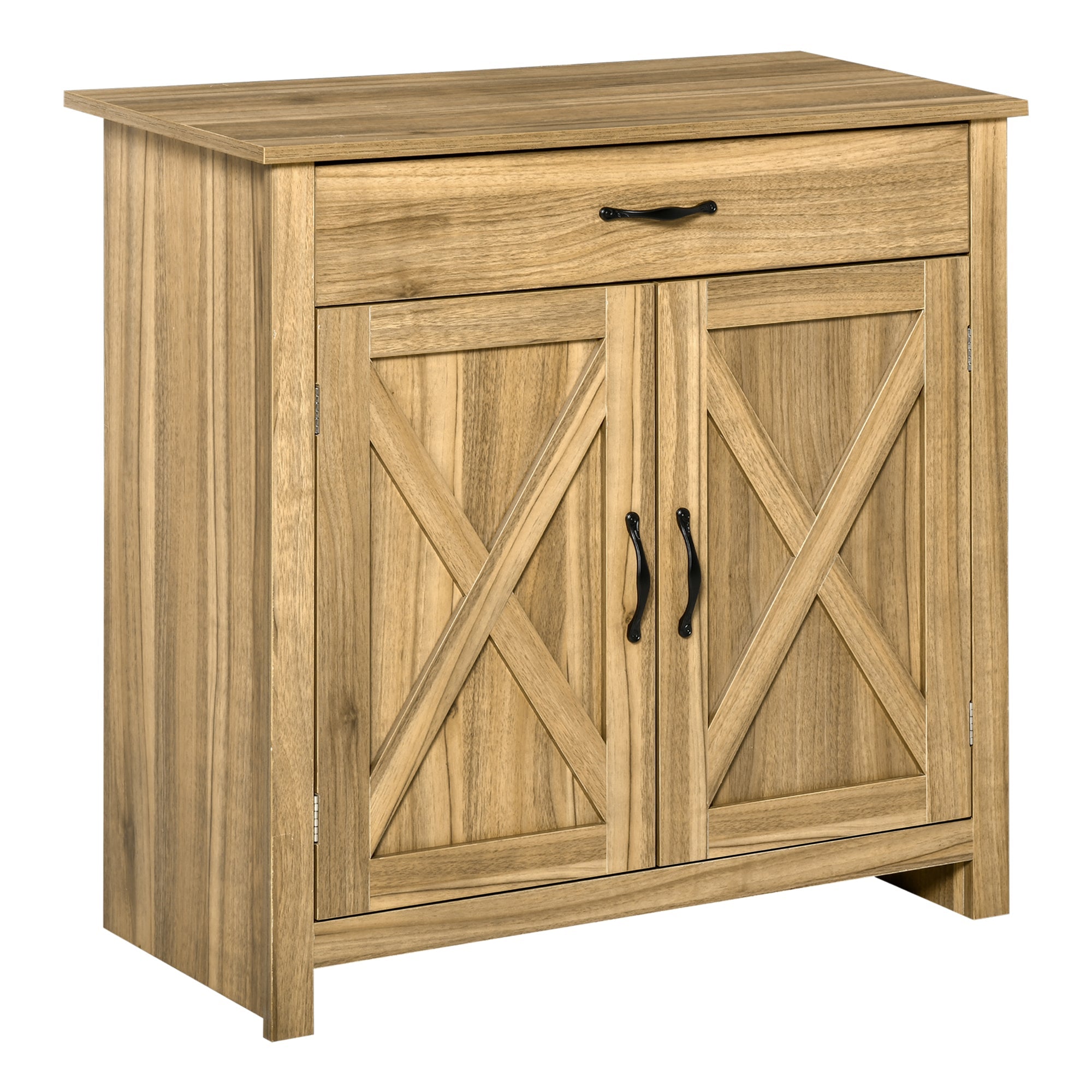 HOMCOM Rustic Barn Door Cabinet: Farmhouse Sideboard Buffet Storage Cabinet, Coffee Bar for Living Room, Entryway, Natural Wood Effect