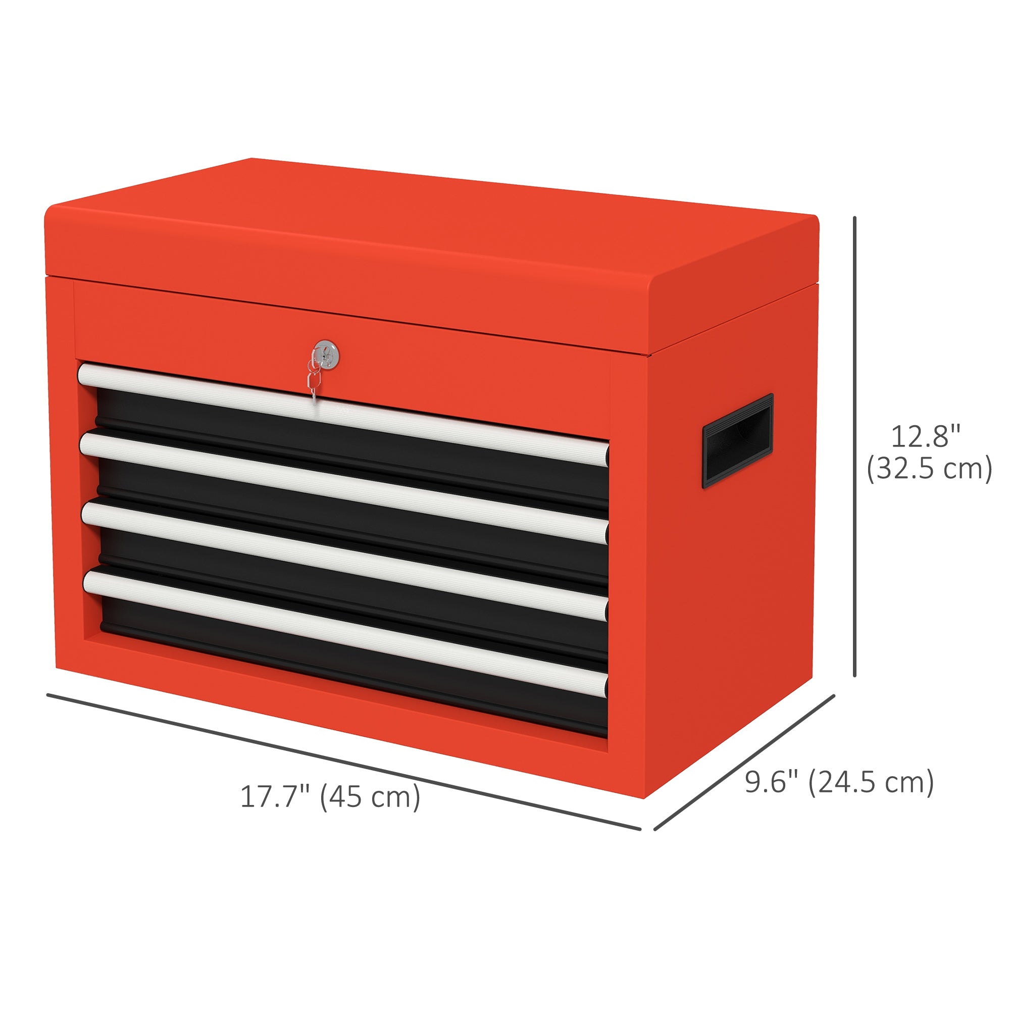DURHAND Lockable Tool Chest Supremacy: Portable 4 Drawers Top Storage Steel Box with Latch and Keys for Garage, Red Finish