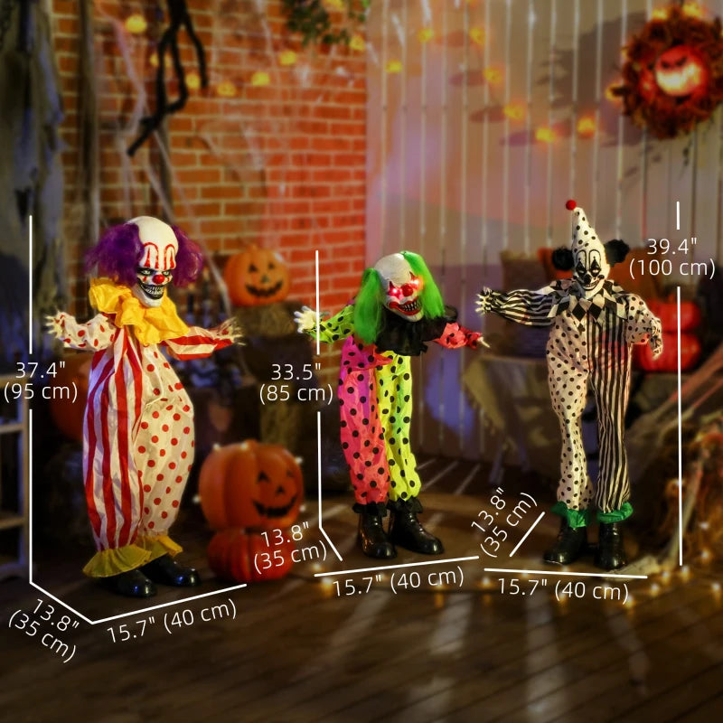Outsunny Life-Size Stackable Animated Clown – Red Light-Up Eyes, Sound Activated Halloween Decoration