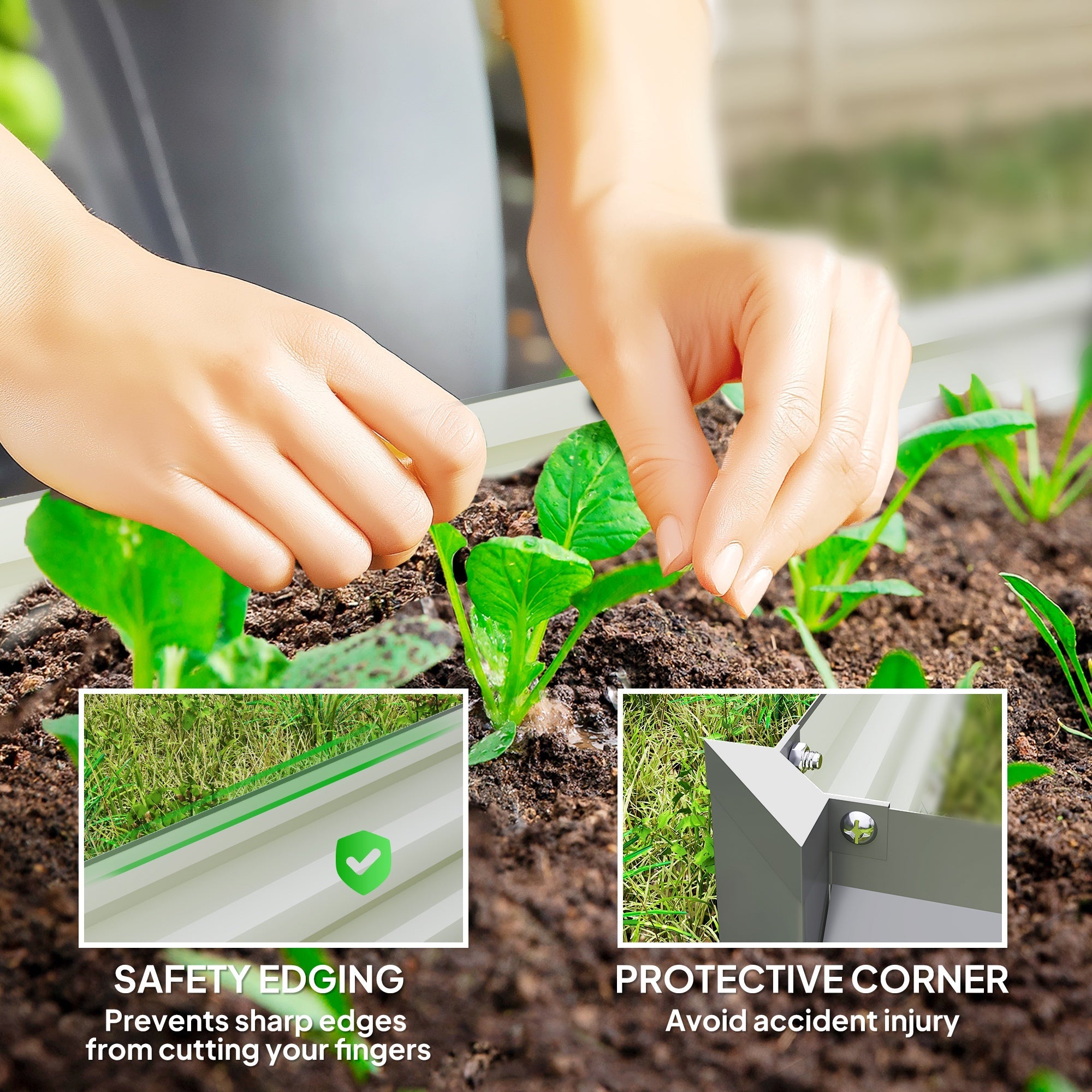 Outsunny Set of 2 Galvanized Raised Beds for Garden, Outdoor Planter Box for Flowers, Herbs and Vegetables, Light Grey