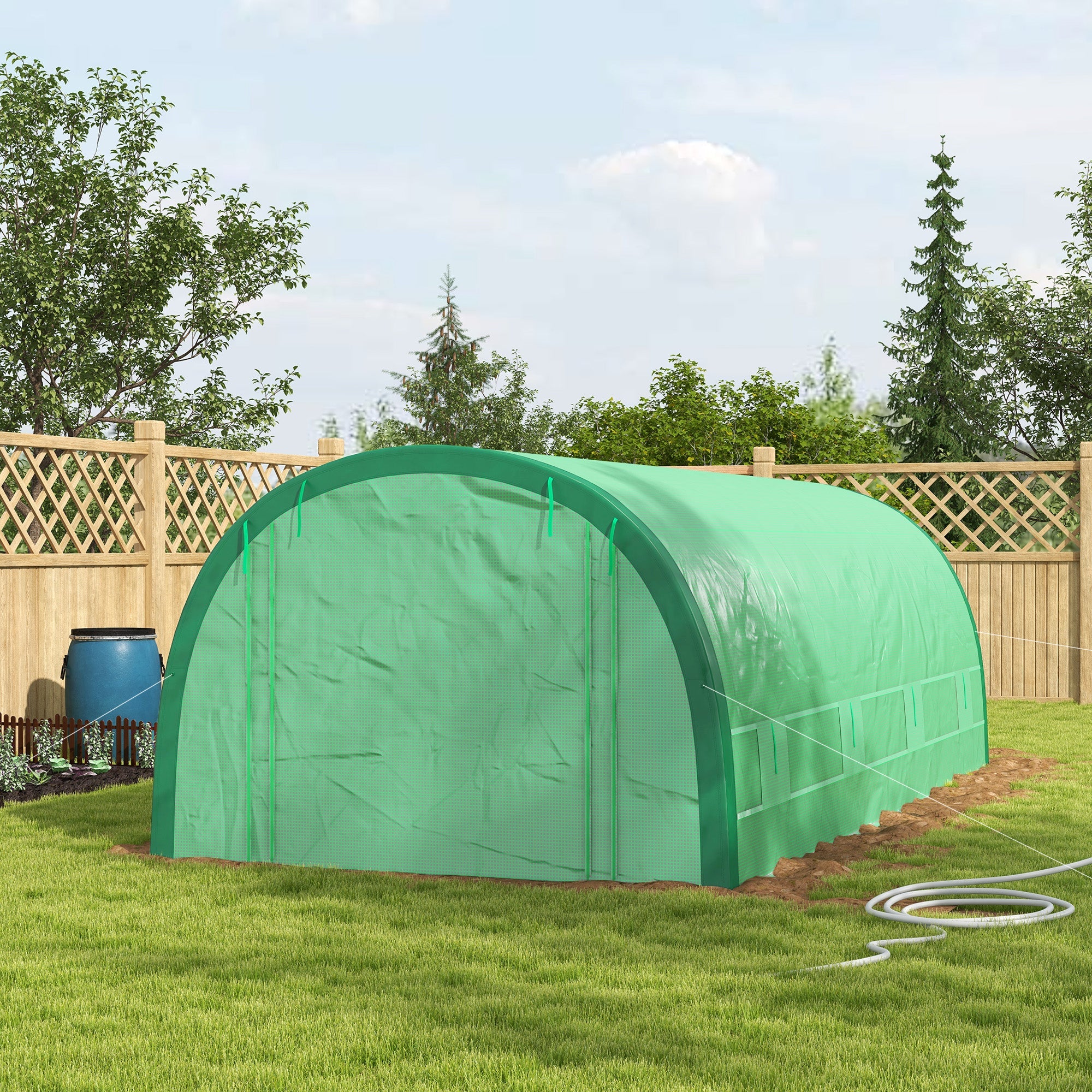 Outsunny 19.5'x10'x6.5' Upgraded Tunnel Greenhouse Mesh Door Windows 15 Plant Labels Gloves Green