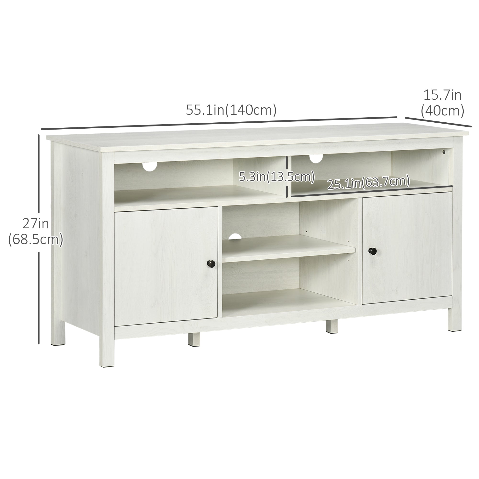 HOMCOM TV Stand: For 55" TVs, White, Cupboard, Shelves, Storage Space, 55.1"x15.7"x27", Wood Media Console