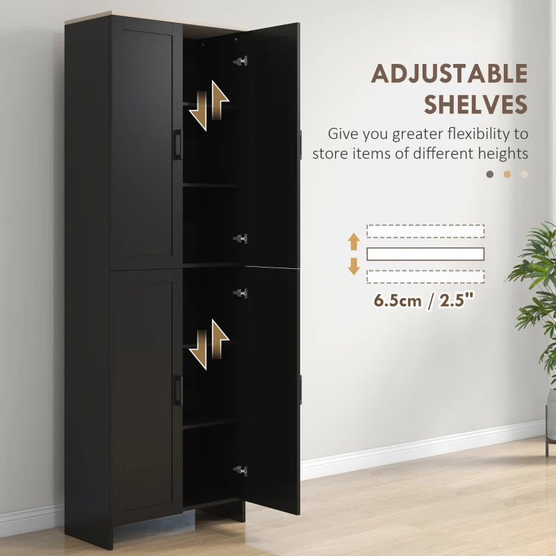 67" 4-Door Kitchen Pantry Cabinet, Freestanding Storage Cabinet Cupboard with Adjustable Shelves, Black