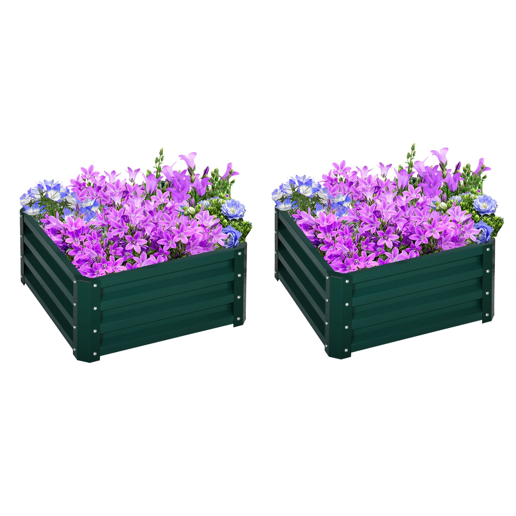 Outsunny 2' x 2' Raised Garden Bed 2-Pieces with Color Steel Frame for Vegetables Flowers Herbs Green