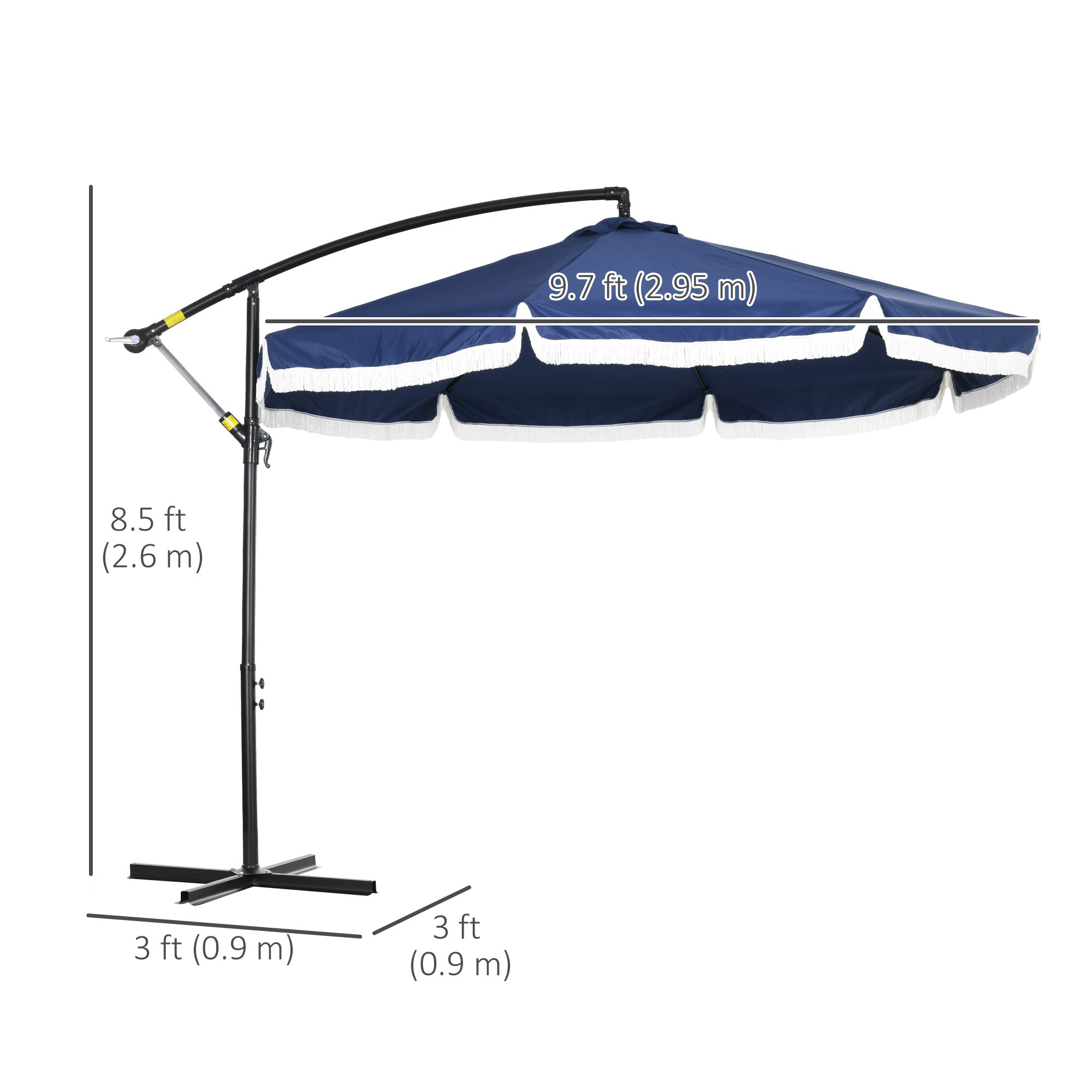 Outsunny 10ft Outdoor Cantilever Umbrella Round Offset Design with Easy Crank Cross Base 8 Support Ribs for Patio Garden Backyard Blue