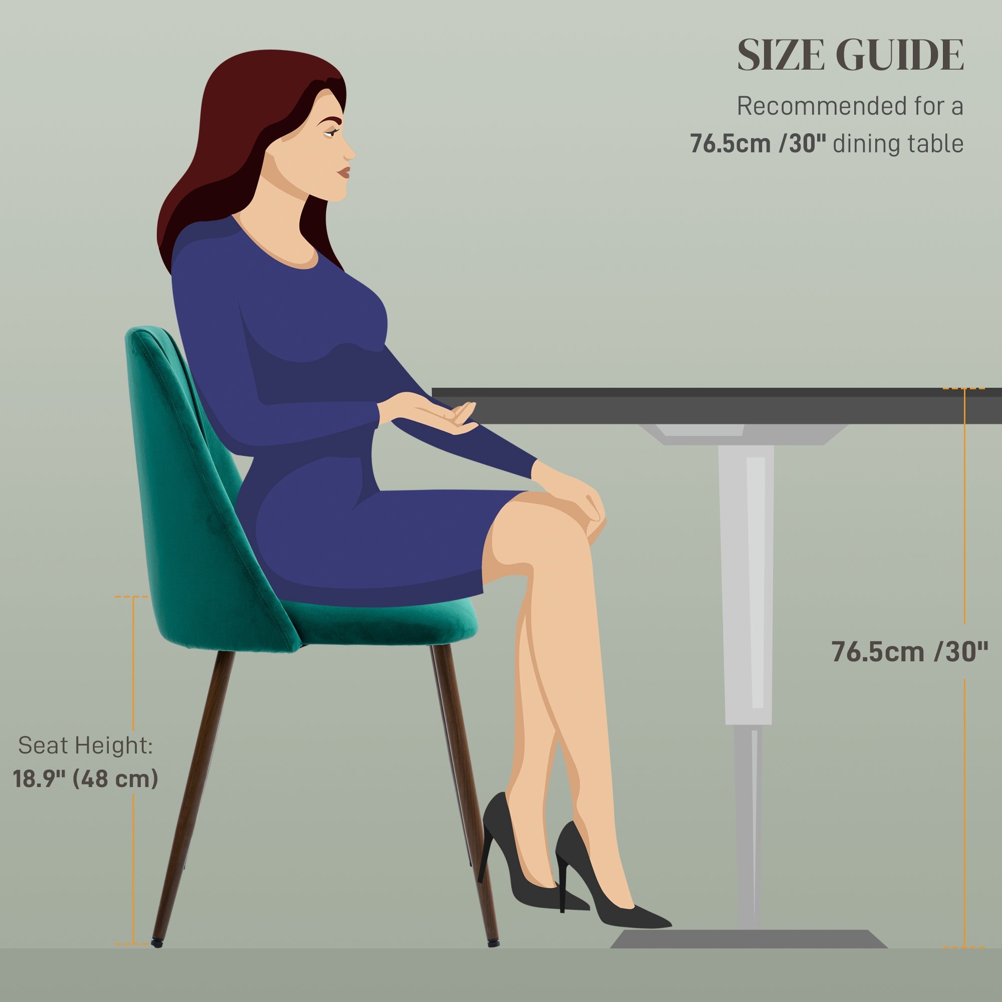 HOMCOM Set of 4 Upholstered Velvet Accent Dining Chairs with Back Wood-grain Steel Legs for Kitchen