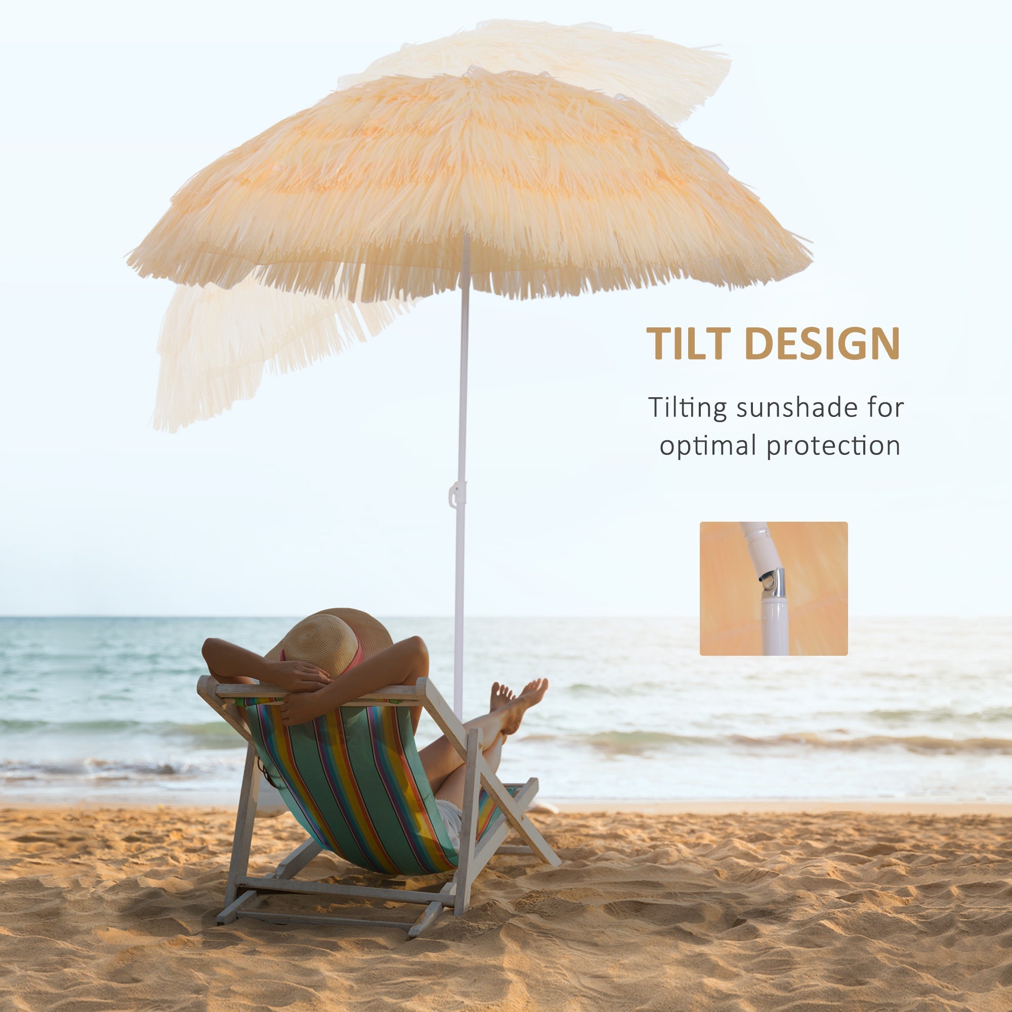 Outsunny 6FT Beach Umbrella with Tilt Sunshade Crank Outdoor Patio Market Yard Sun Shade Wheat