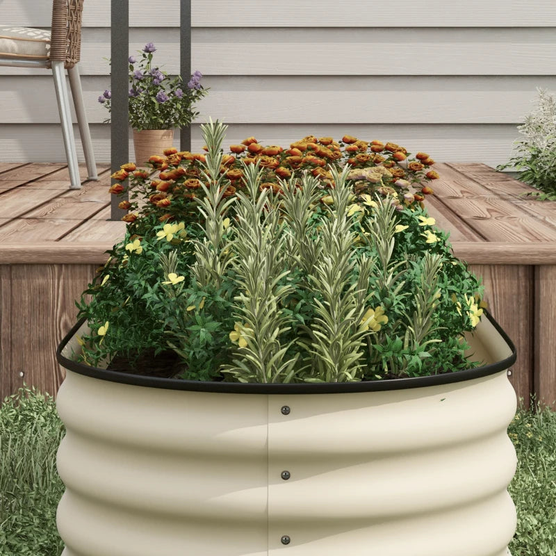 6.5 x 2 x 1.5 FT Galvanized Steel Raised Garden Bed, Metal Garden Bed Planter Box with Safety Edging, Cream White