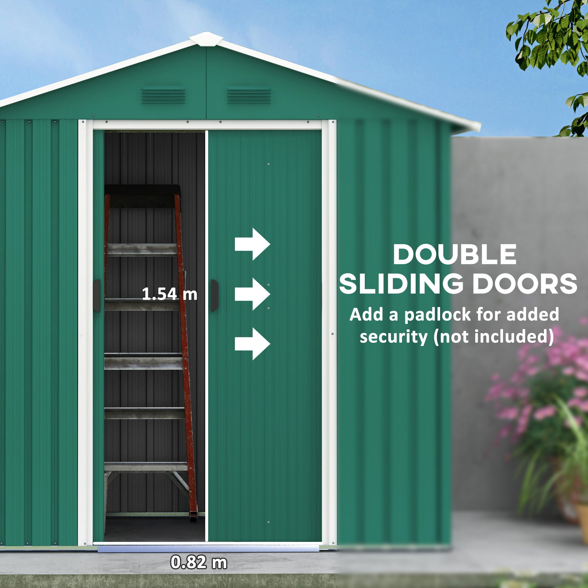 Outsunny 6.5x3.5ft Metal Garden Storage Shed for Outdoor Tool Storage with Double Sliding Doors and Vents, Green