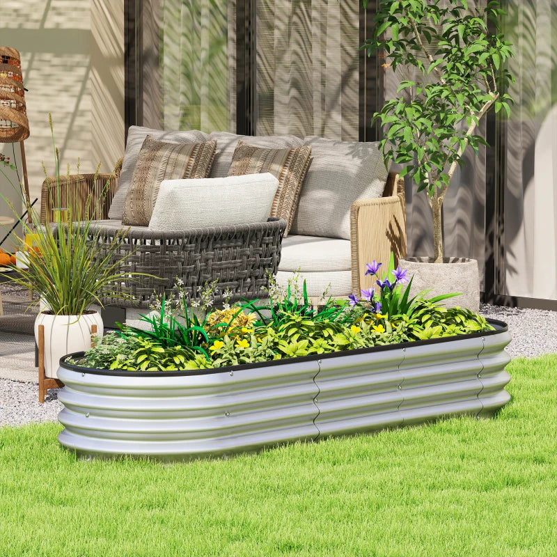 Galvanized Raised Garden Bed, 6 x 2 x 1 ft Modular Metal Garden Beds with Rubber Strip Edging, Silver