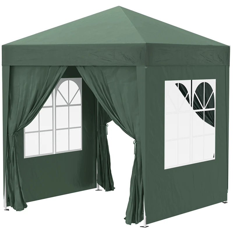 6.6'x6.6' Pop Up Canopy Tent with Sidewalls, Instant Sun Shelter Camping Gazebo with Carry Bag, Dark Green