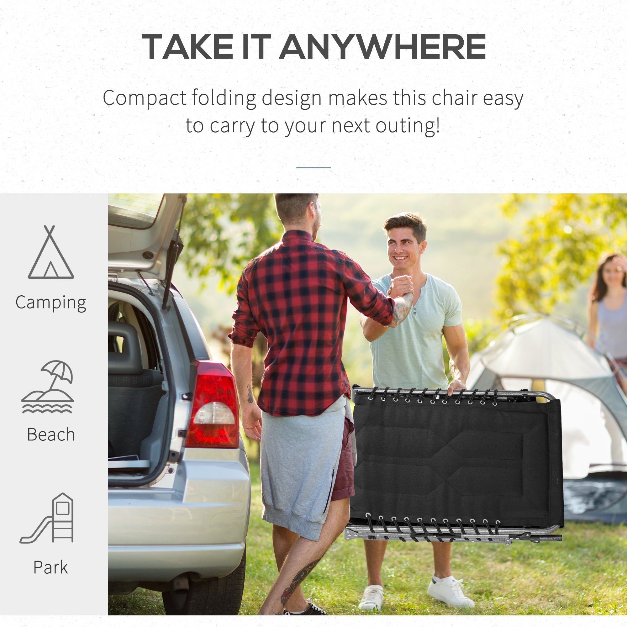 Outsunny Patio Folding Chaise Lounge Chair Outdoor Padded Tanning Recliner 5-Position Adjustable Black