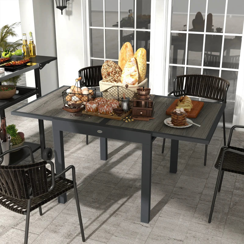 Extendable Dining Table, Rectangular Patio Outdoor Table with Aluminum Frame and Plastic Board Tabletop for Lawn, Grey