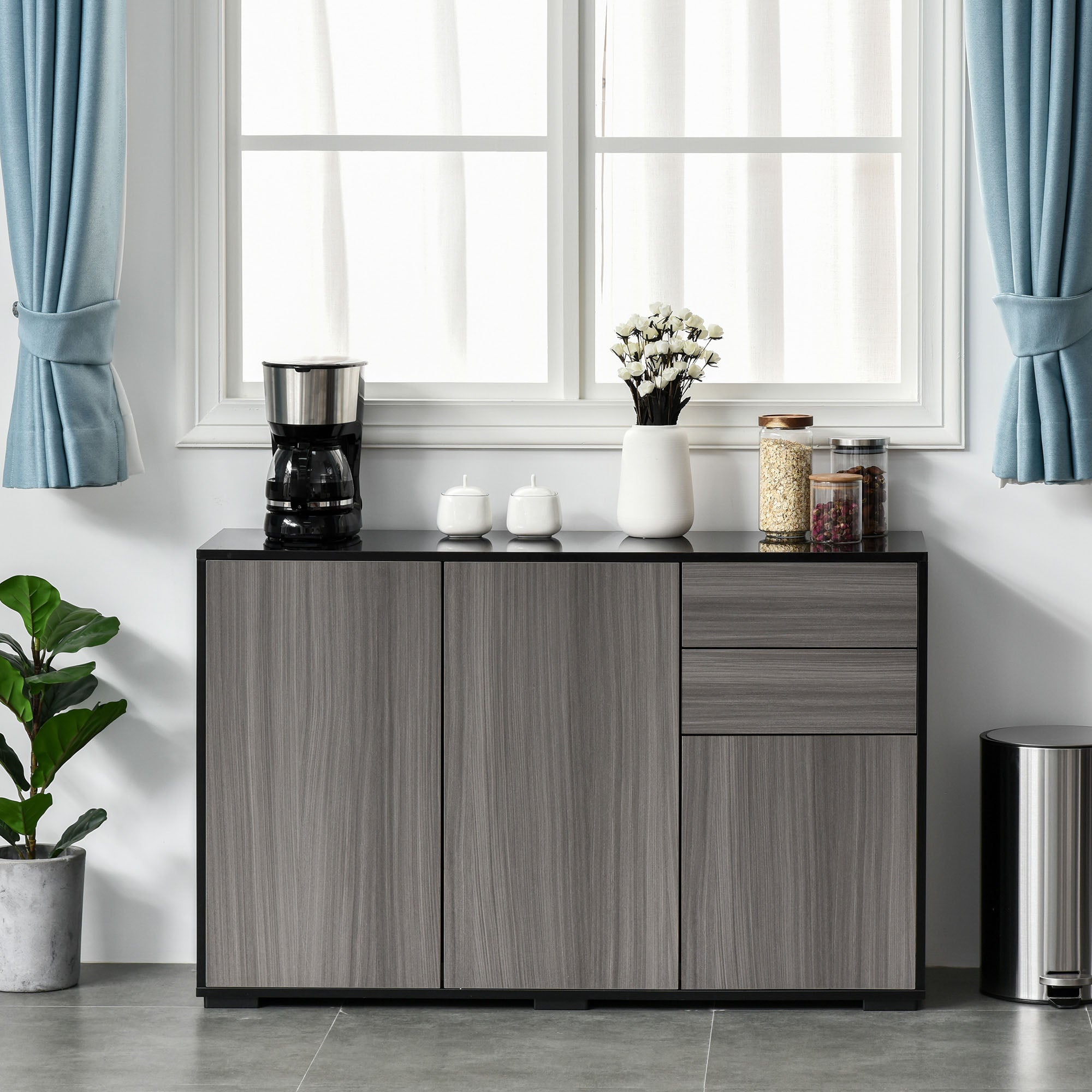 HOMCOM Coffee Companion: Kitchen Sideboard Storage Cabinet with Push-Open Drawers, Modern Design for Living Room, Black Hue