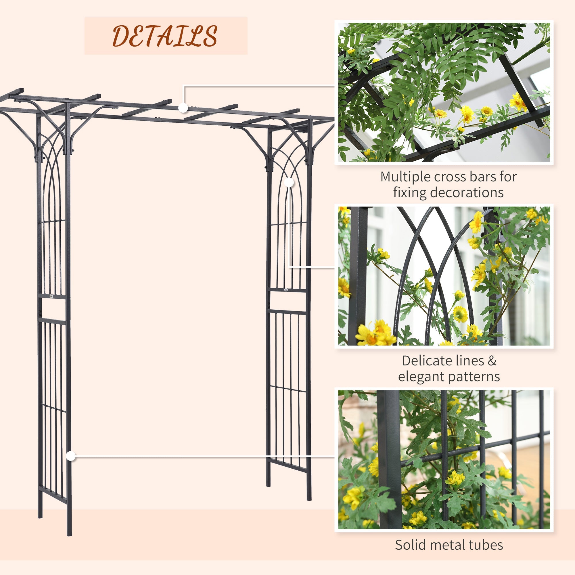 Outsunny Metal Garden Arch 7ft Outdoor Arbor for Climbing Plants Wedding Decor Black