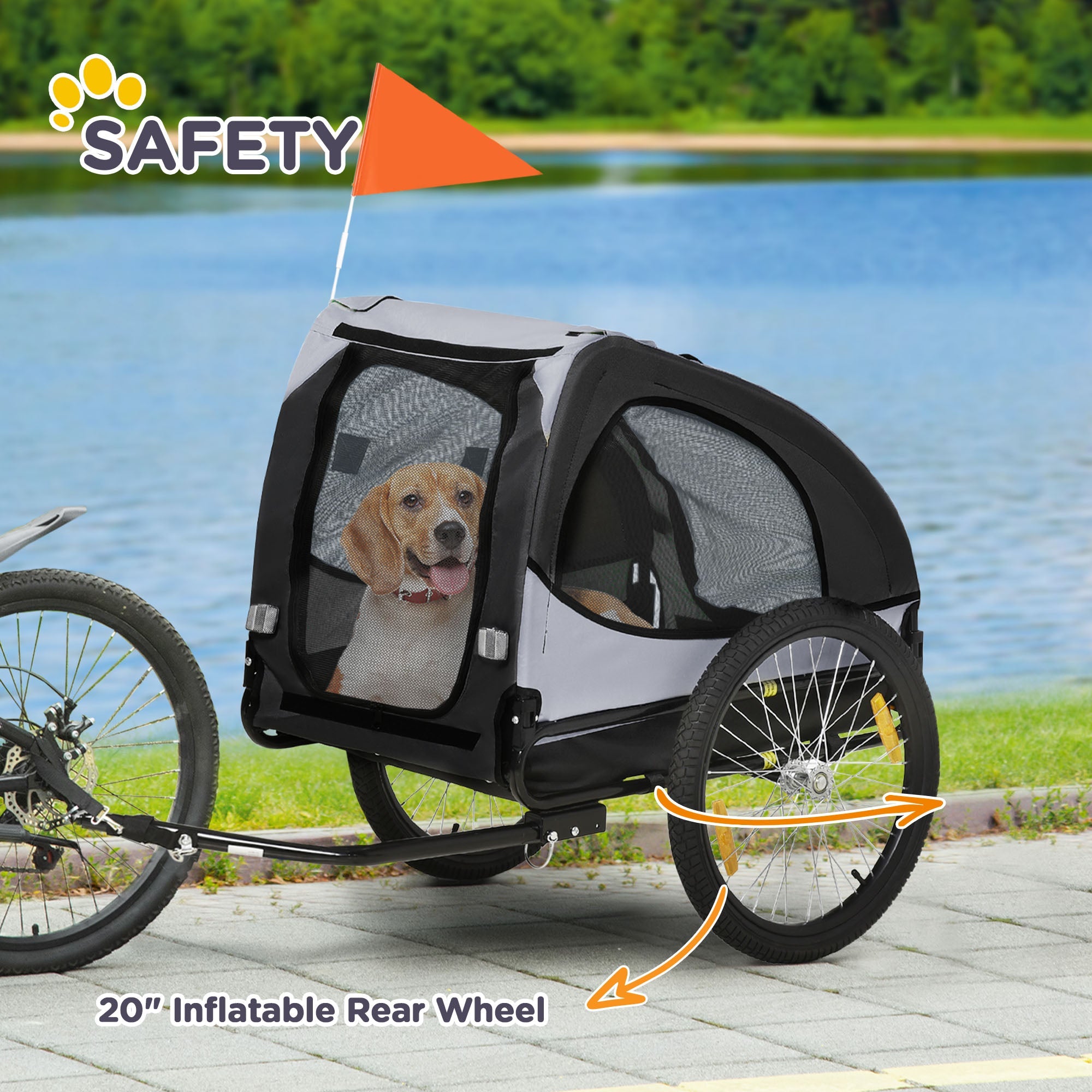 Aosom Medium Dog Bike Trailer with Safety Flag Quick Release Wheels Reflectors Hitch Coupler Black