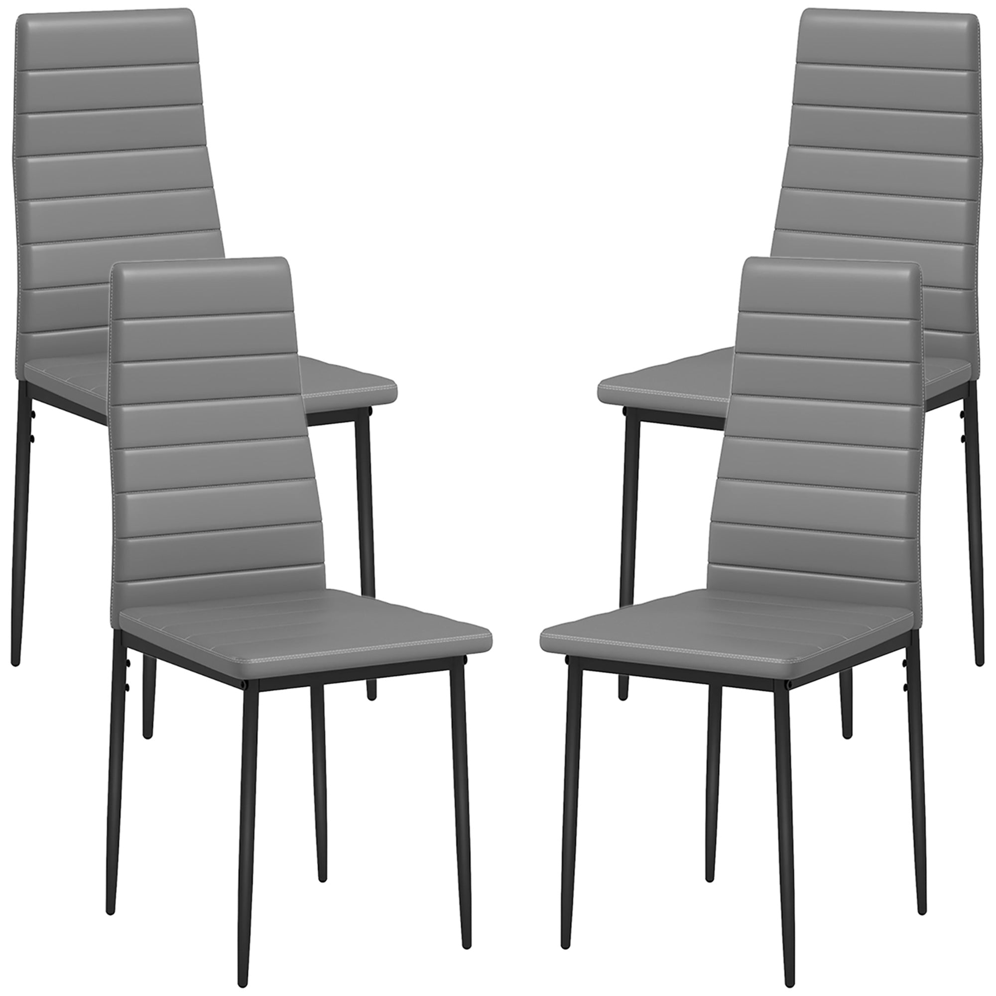HOMCOM Dining Chairs - Modern Set of 4, High Back with PU Leather Upholstery & Metal Legs in Grey