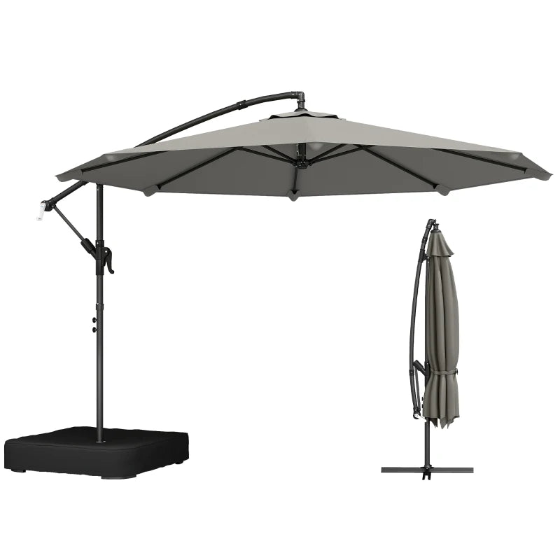 9.6 ft Offset Patio Umbrella with Sandbag, Garden Hanging Banana Cantilever Parasol with 360° Rotation, Grey