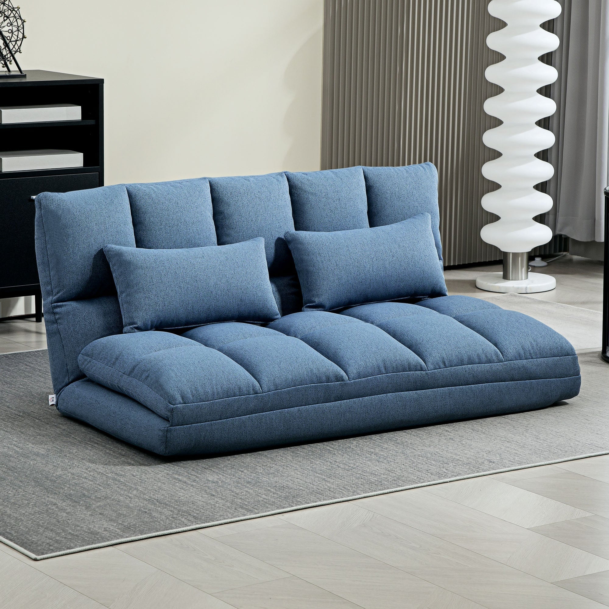 HOMCOM Floor Sofa, Foldable 2-Seater Lazy Sofa Sleeper with 9-position Backrest and 2 Pillows Light Blue