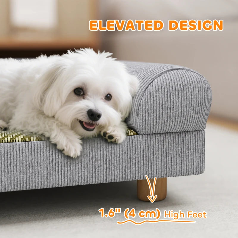 Pet Sofa, Dog Couch Bed for Small Dogs, Elevated Pet Sofa with Solid Feet for Indoor Kittens, Grey