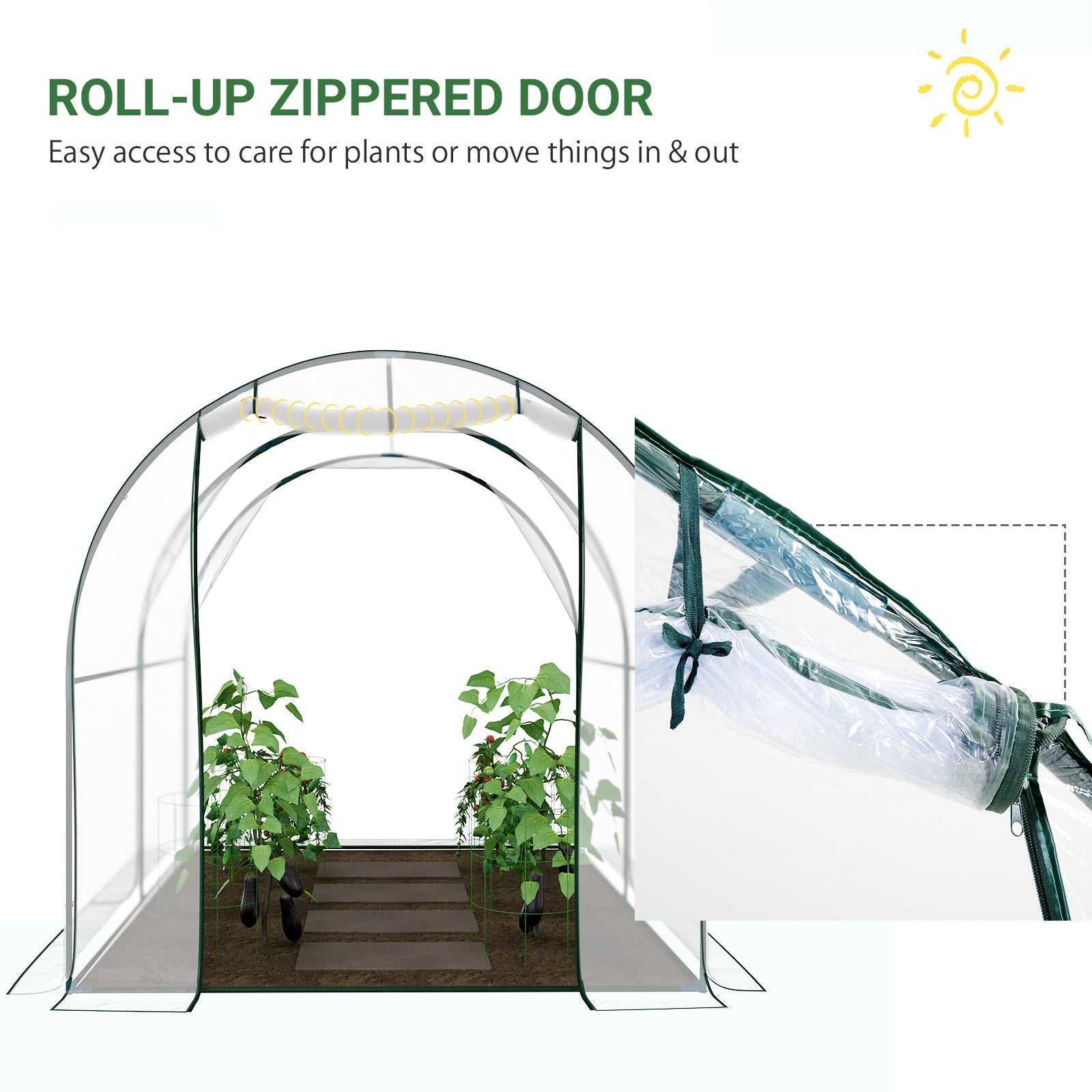 Outsunny 6.6' x 8.2' x 6.6' Plant Dome Tunnel Greenhouse Shed Roll Up Door Hoop House, Transparent