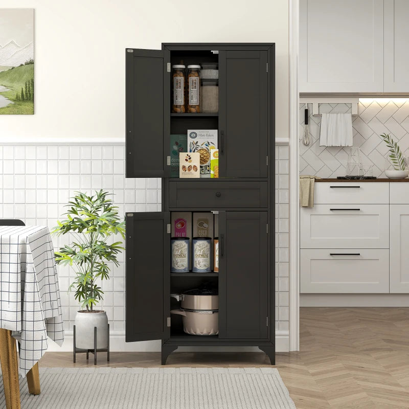 Freestanding Storage Cabinet, Kitchen Pantry Cabinet with 2 Shelves, 4 Doors for Dining Room, Black