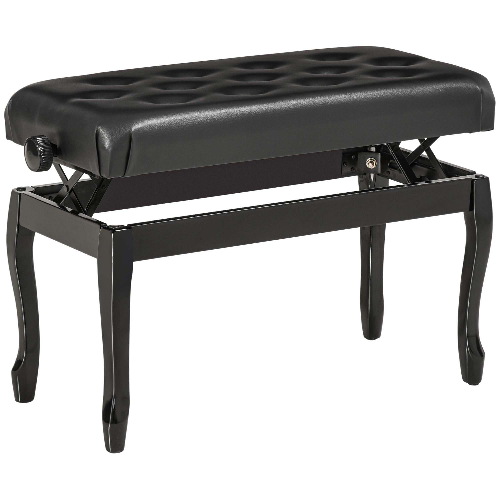 HOMCOM Deluxe Adjustable Piano Bench Stool Button Tufted PU Leather Padded Seat High Gloss Rubberwood Legs Black