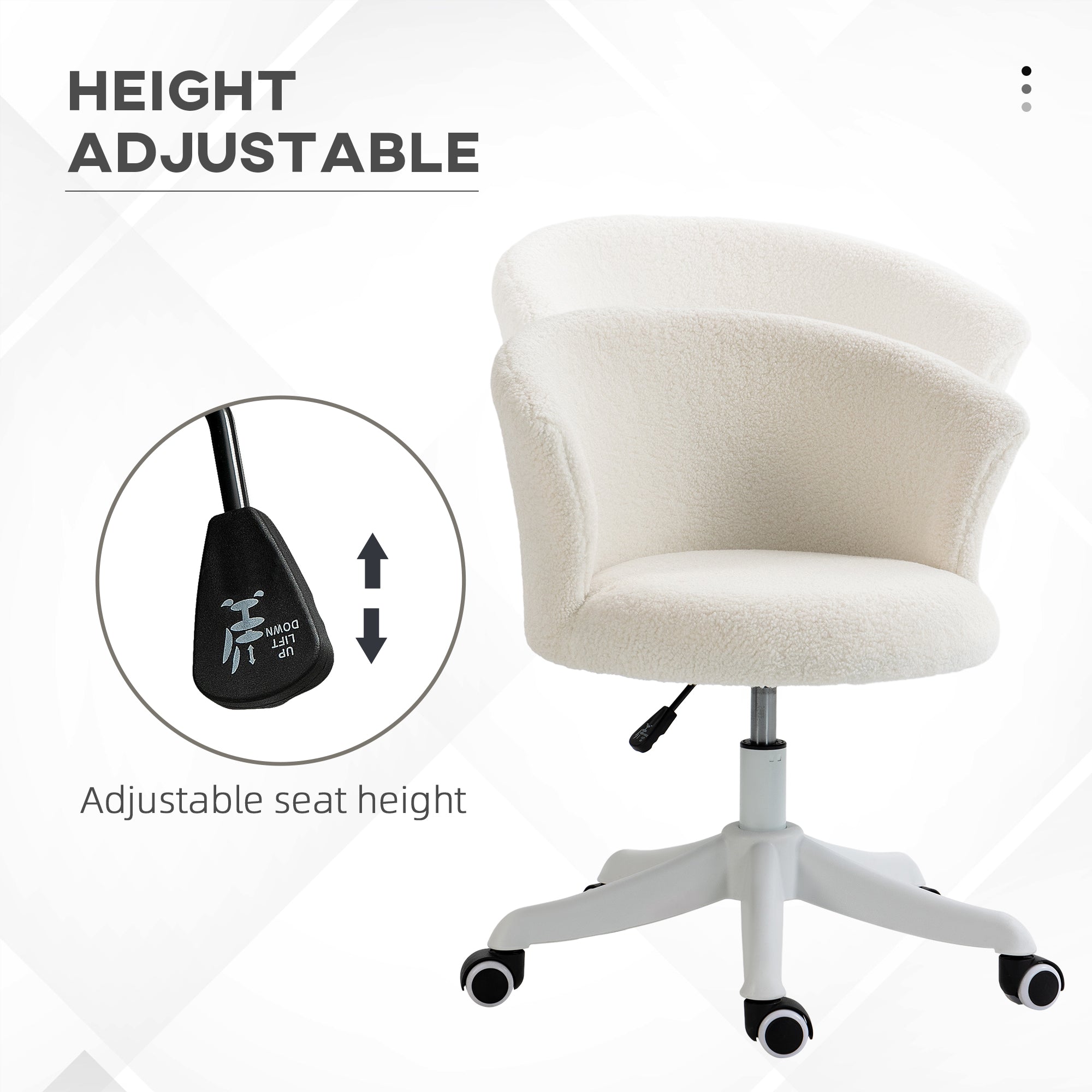Vinsetto Armless Office Chair Fluffy Adjustable Height Swivel Mid Back White