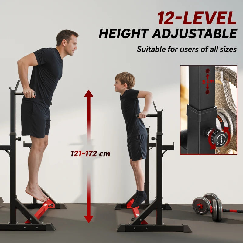 Soozier Squat Rack, Power Rack with Adjustable Height & Width, Strength Training Equipment with Barbell Storage Racks & J-Hooks for Bench Press, Squat, Weight Lifting