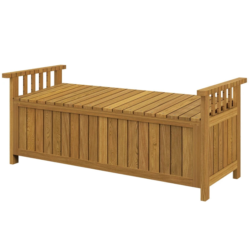 Wooden Bench with Storage Box, Outdoor Exterior Bench with Armrests for Patio Garden Balcony, Brown