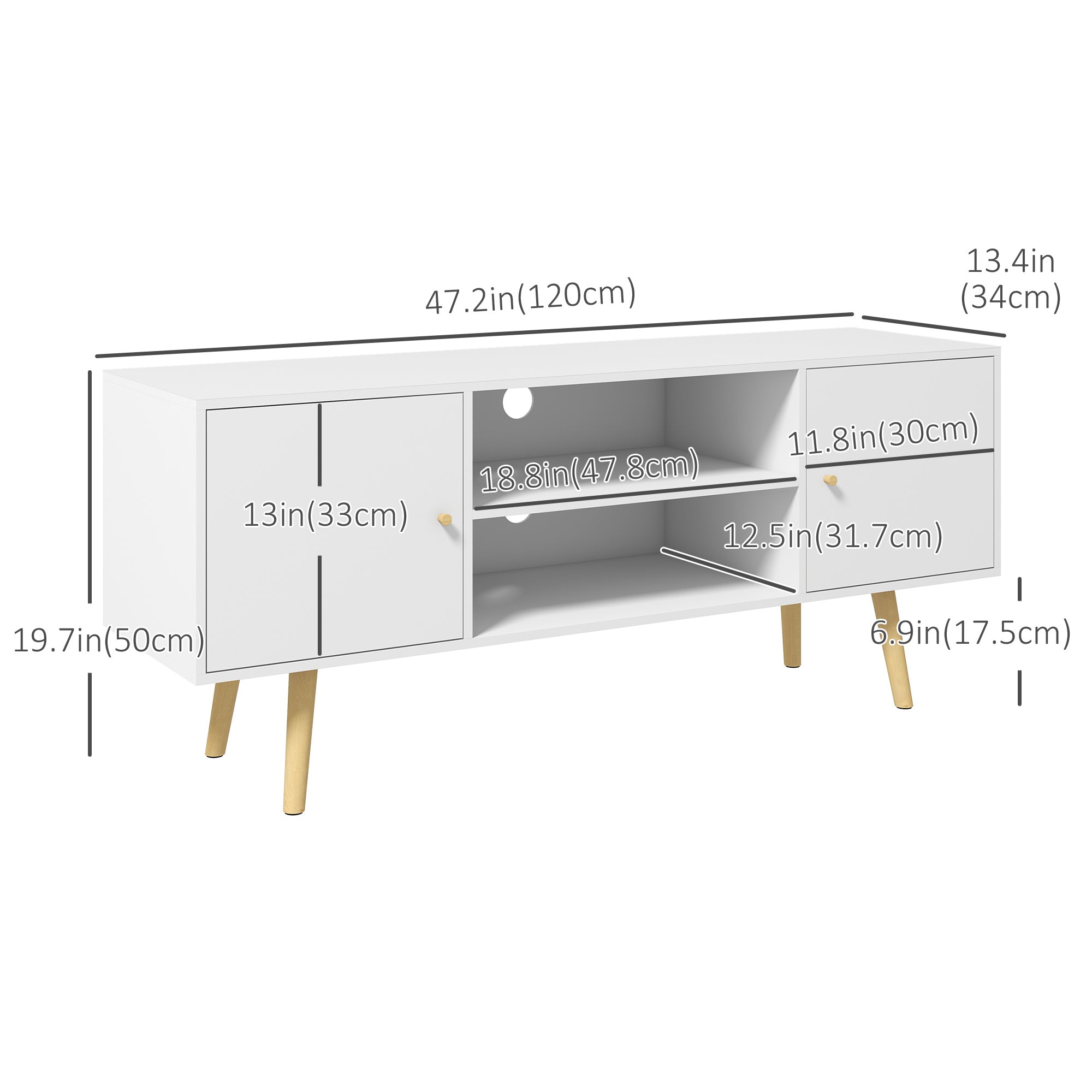 HOMCOM Elegant Media Showcase: White TV Stand for 55" TVs, Entertainment Unit with Storage Shelves, Wood Legs for Living Room