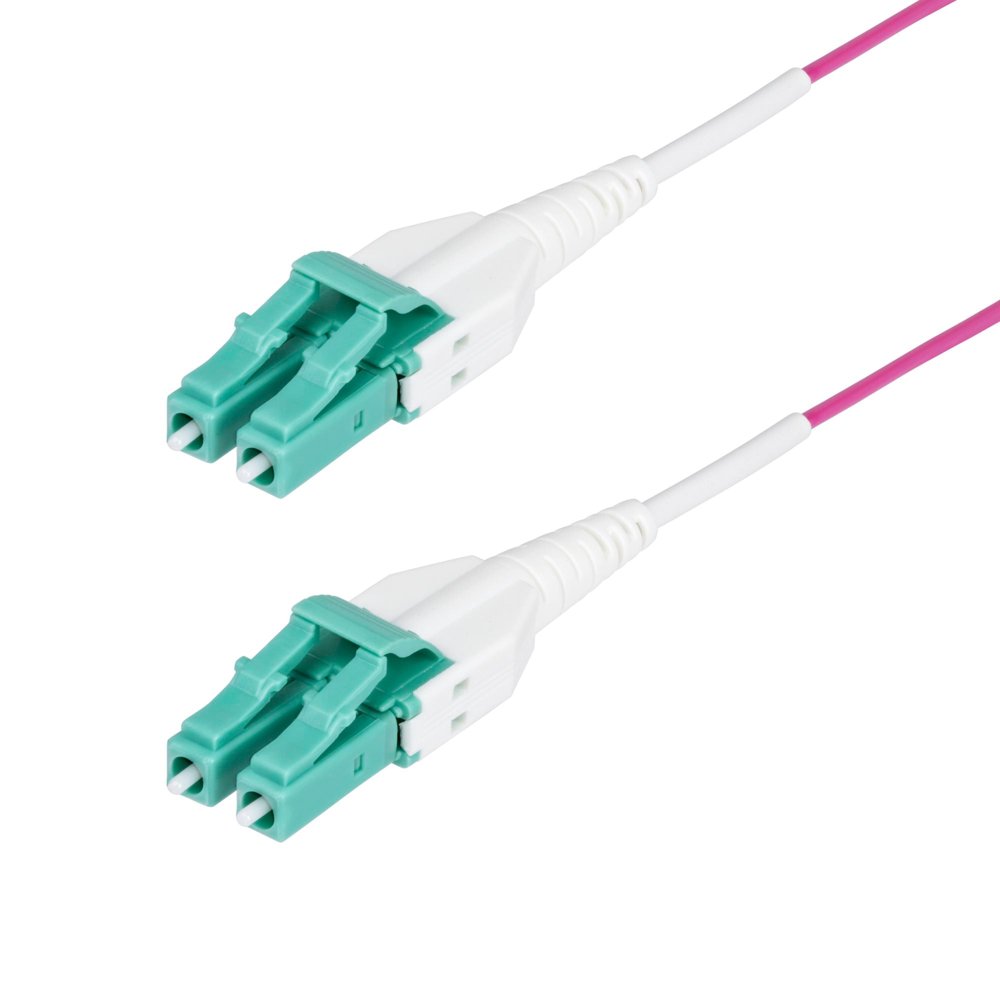 LC to LC (UPC) OM4 Multimode Fiber Optic Cable, Erika Violet, 50/125µm, 40G/100G, LOMMF/VCSEL, Uniboot Fiber Jumper Cord, OFNR Riser Rated