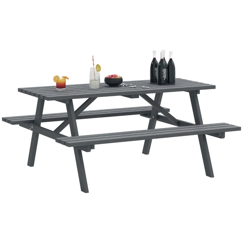 Wood Picnic Table, Camping Table and Bench Set with Umbrella Hole for Outdoor, Garden, Patio, Backyard, Grey