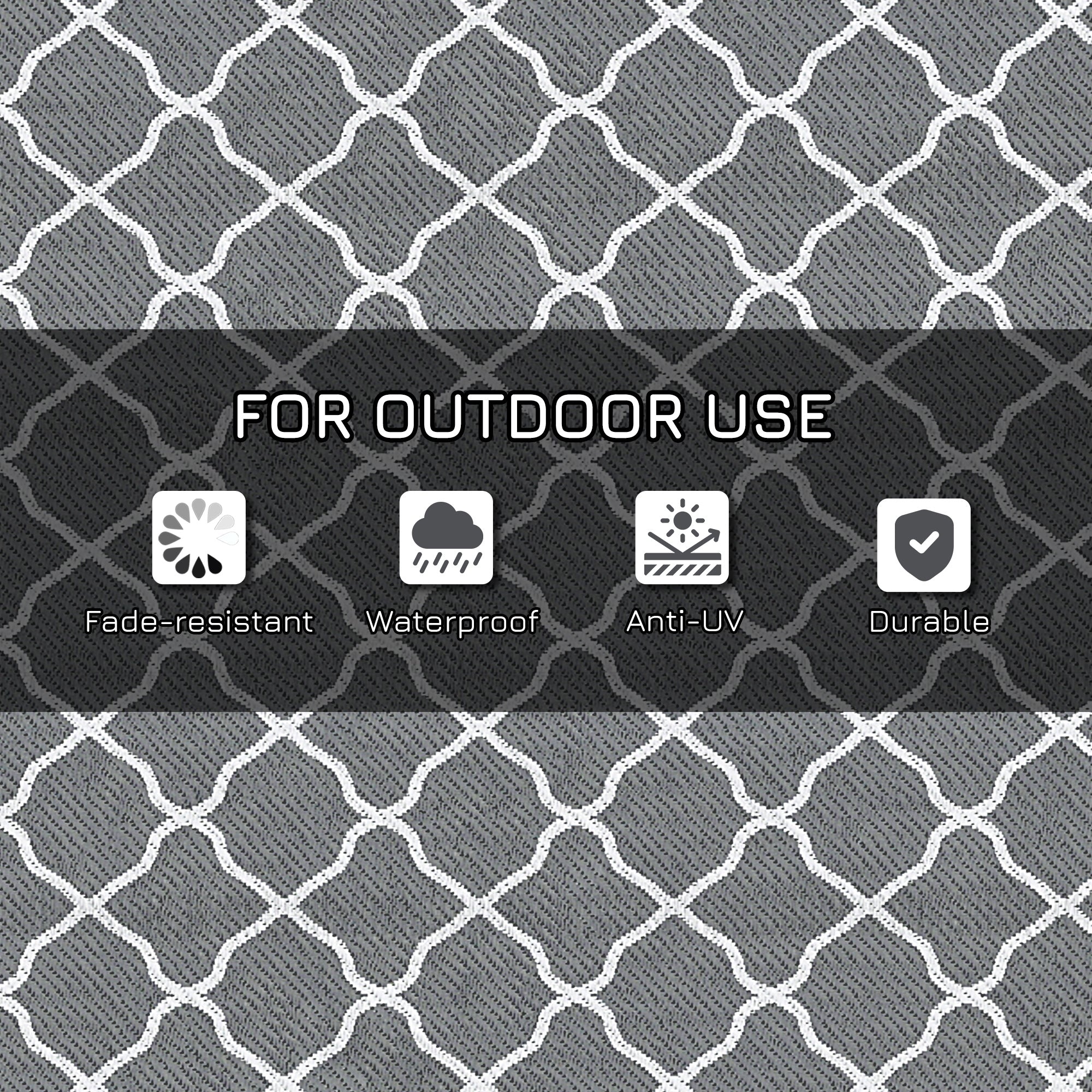 Outsunny Waterproof  Outdoor Rug, 6' x 9' RV Rug Reversible Mat for Backyard, Deck, Picnic, Beach, Camping, Grey & White Net