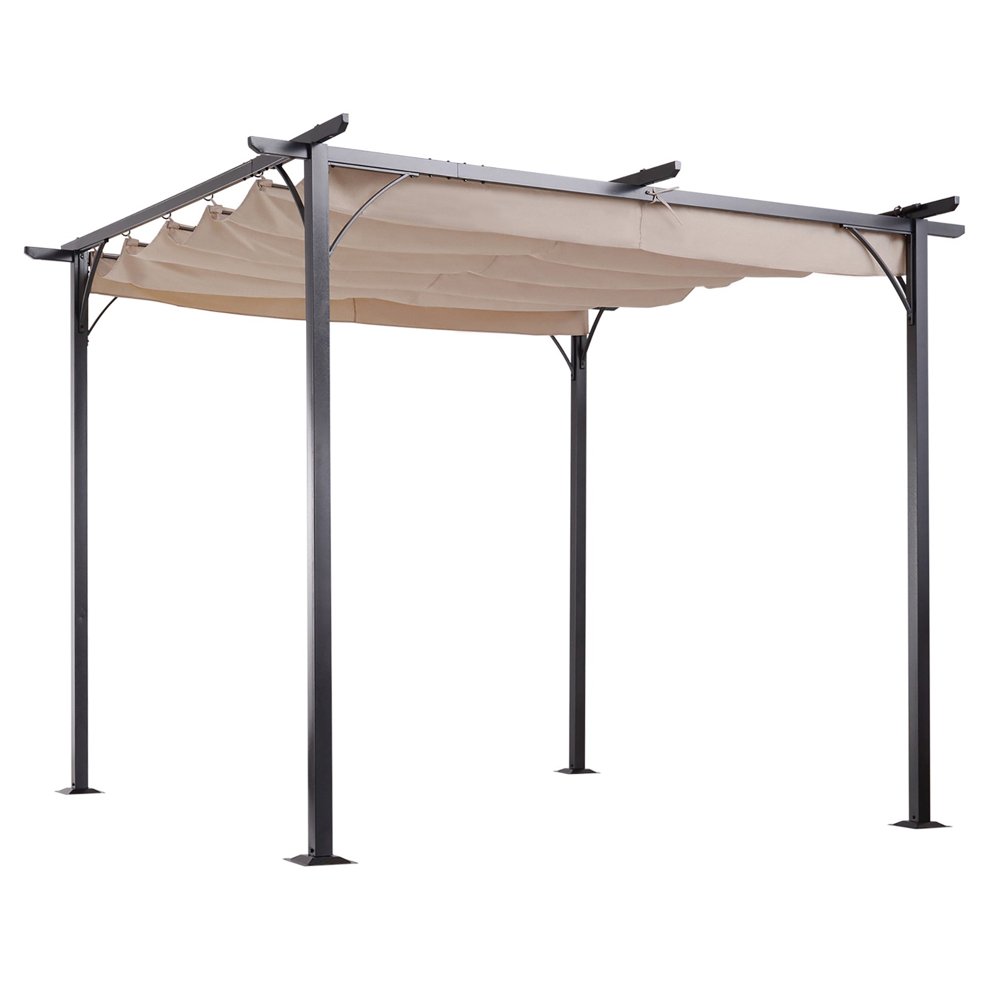 Outsunny 10' Modern Square Outdoor Pergola Gazebo - Retractable Sun Shade for Deck, Lawn & Patio BBQ Shelter