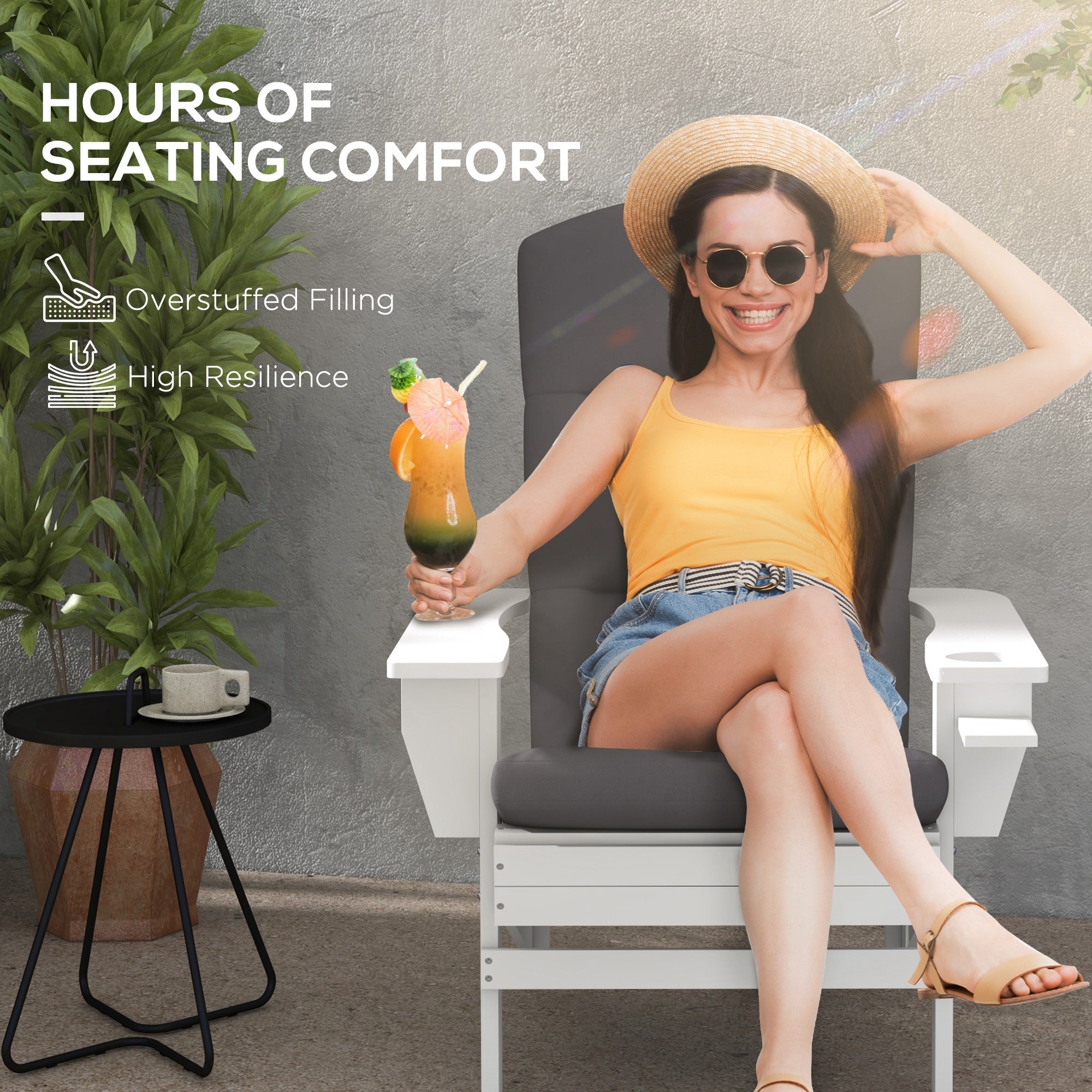 Outsunny Adirondack Patio Chair Cushion Replacement with Back and Ties Grey