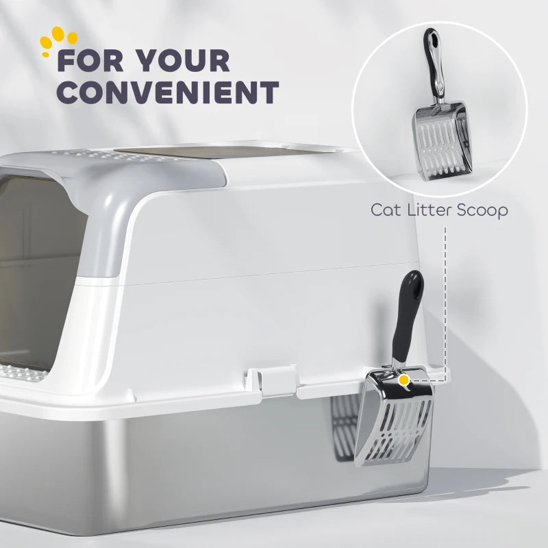 Extra Large Stainless Steel Litter Box, Enclosed Kitty Litter Box for Big Cats with Scoop, Deodorizer Bag