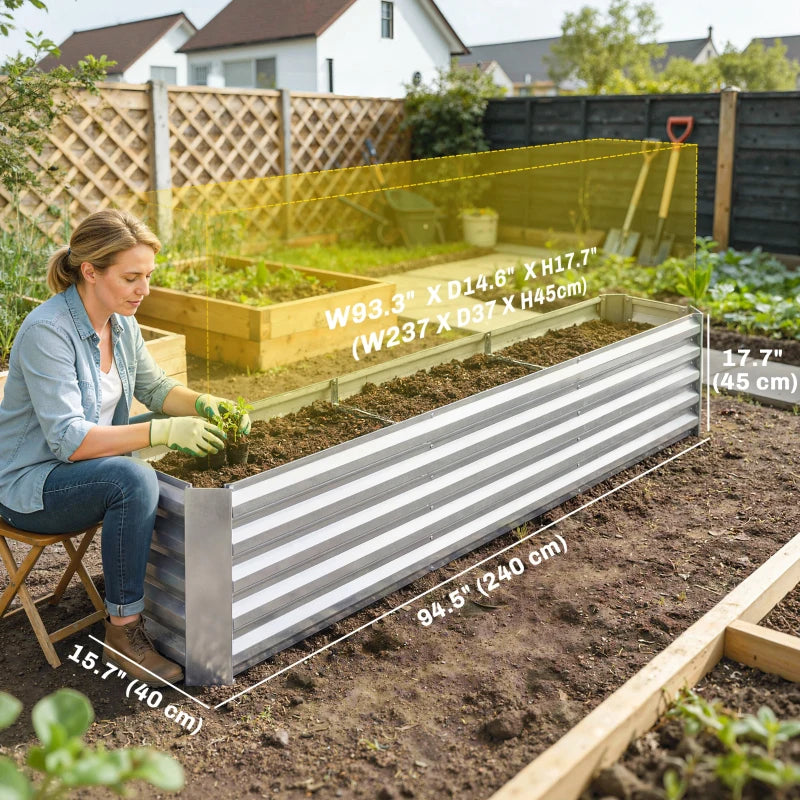 8 x 1.3 x 1.5ft Galvanized Raised Garden Bed, Reinforced Outdoor Planter Box with Open Bottom, Silver