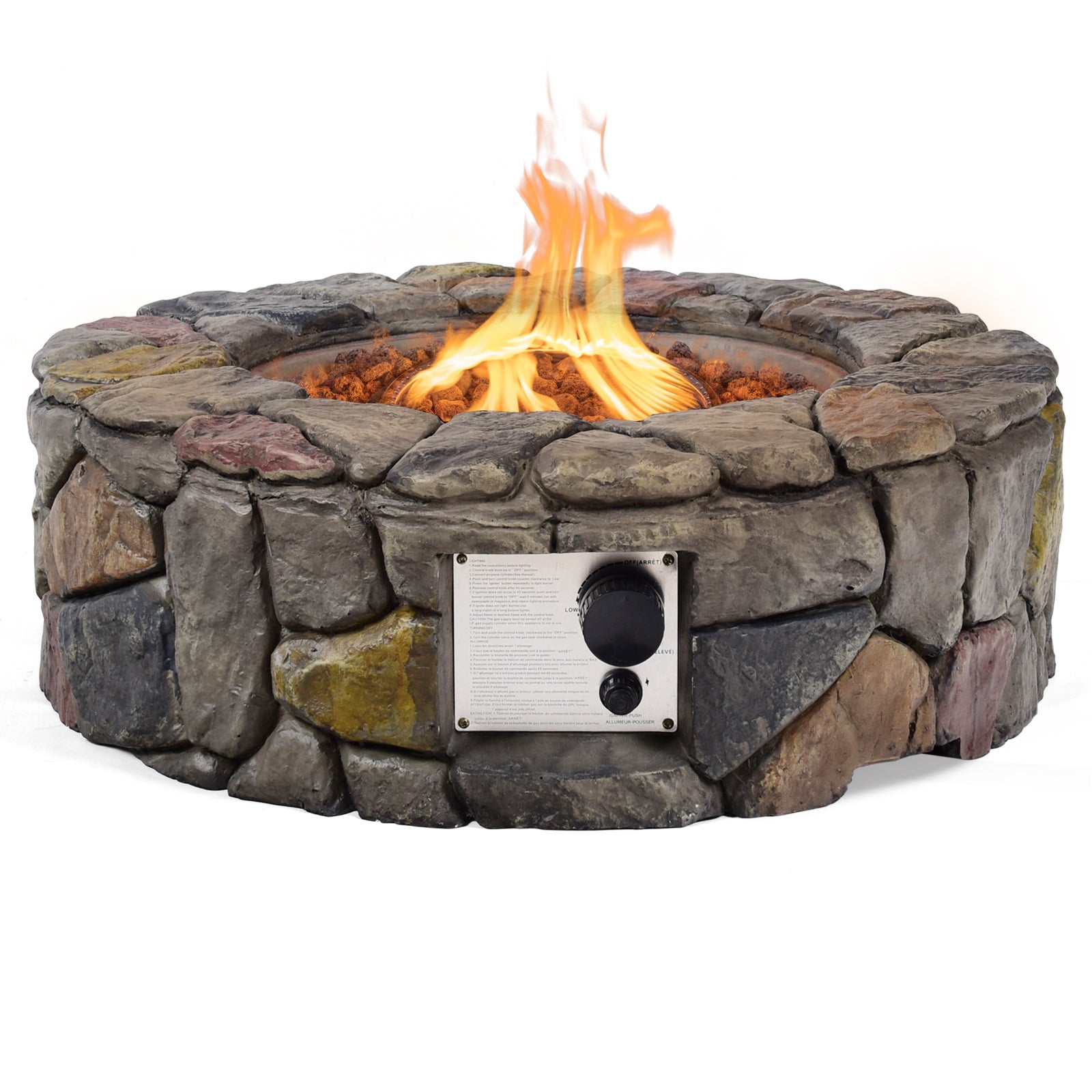 28 Inch Propane Gas Fire Pit with Lava Rocks and Protective Cover-GrayÂ