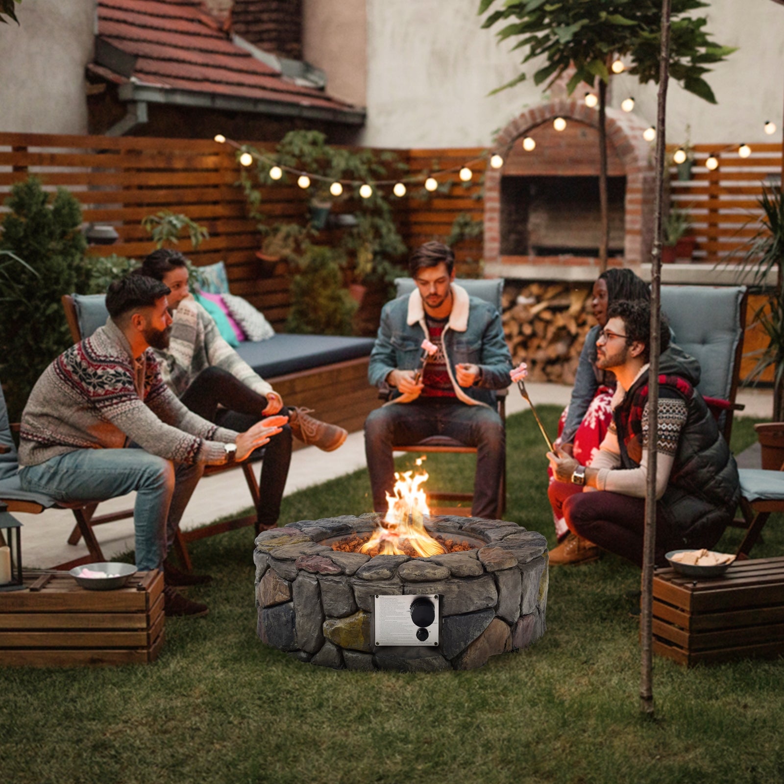 28 Inch Propane Gas Fire Pit with Lava Rocks and Protective Cover-GrayÂ