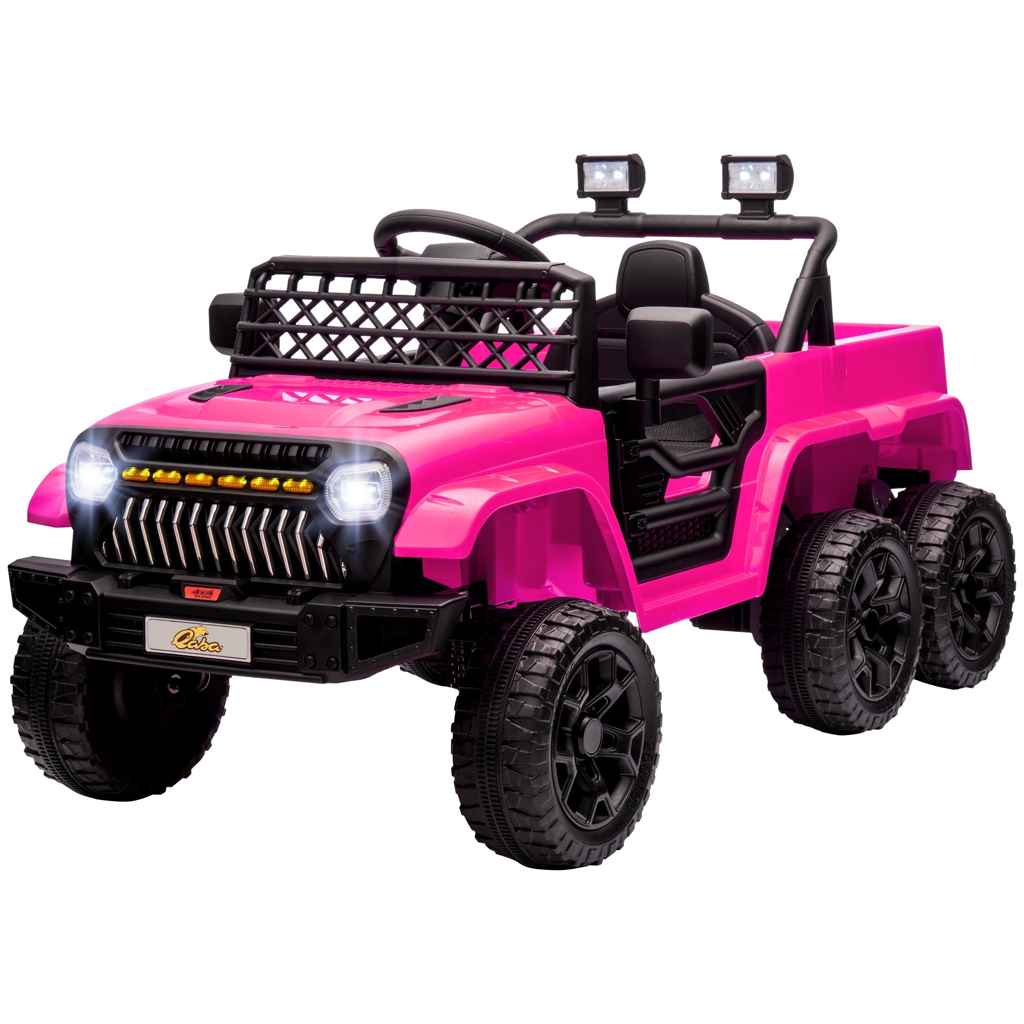 Qaba 12V 4WD/2WD Kids Electric Car w/ Remote Control, Spring Suspension, Back Trailer, Light, Music, Soft Start, Pink