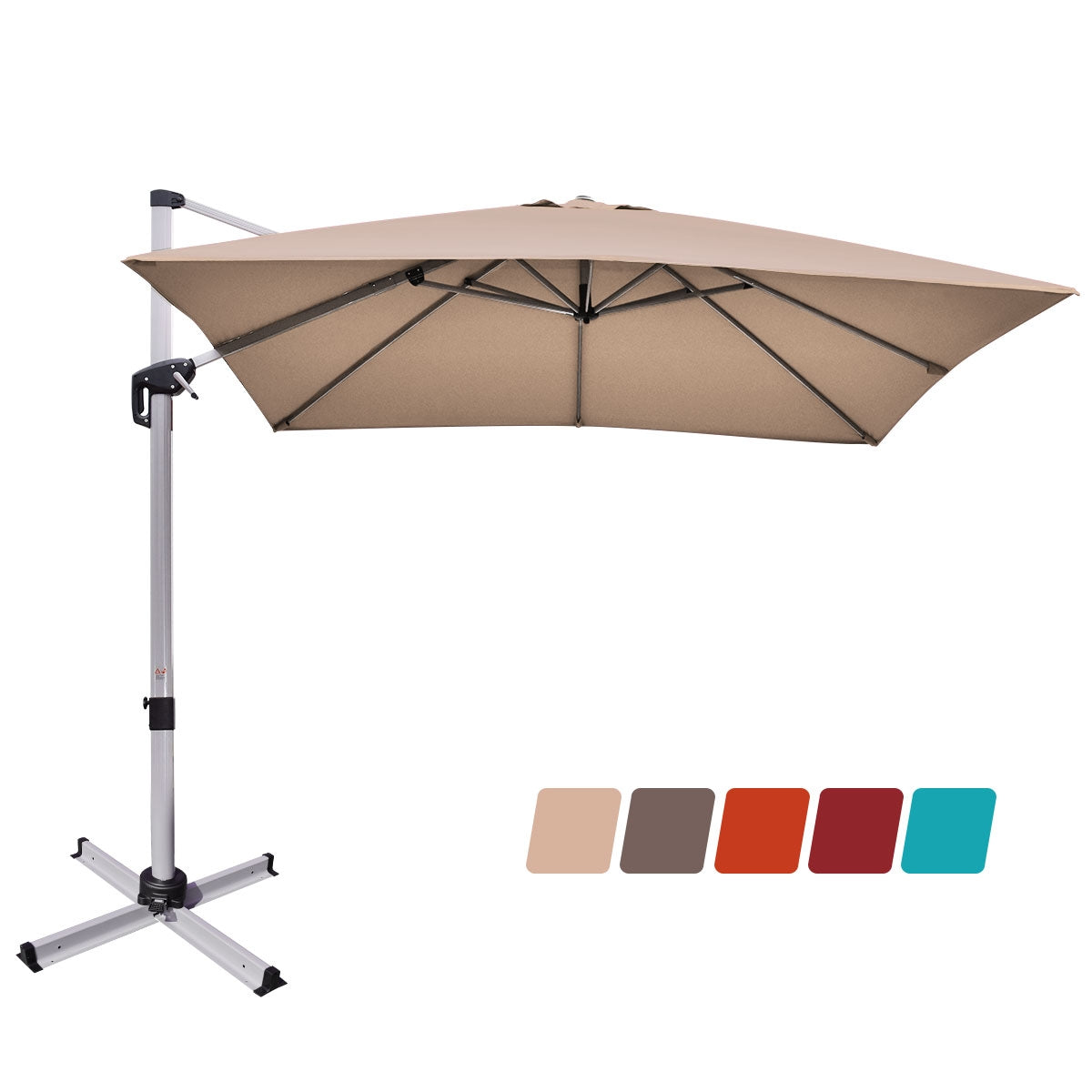 10 ft 360 Degree Tilt Aluminum Square Patio Offset Cantilever Umbrella without Weight Base-TanÂ