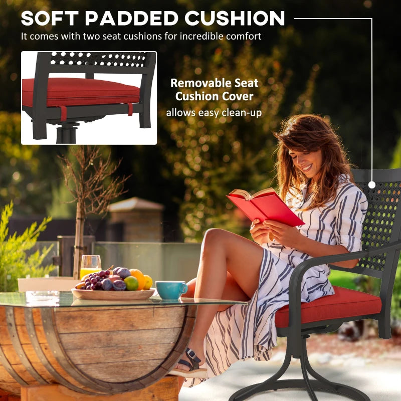 Patio Swivel Chairs with Cushion, Outdoor Swivel Rocker with Curved Armrests, Red