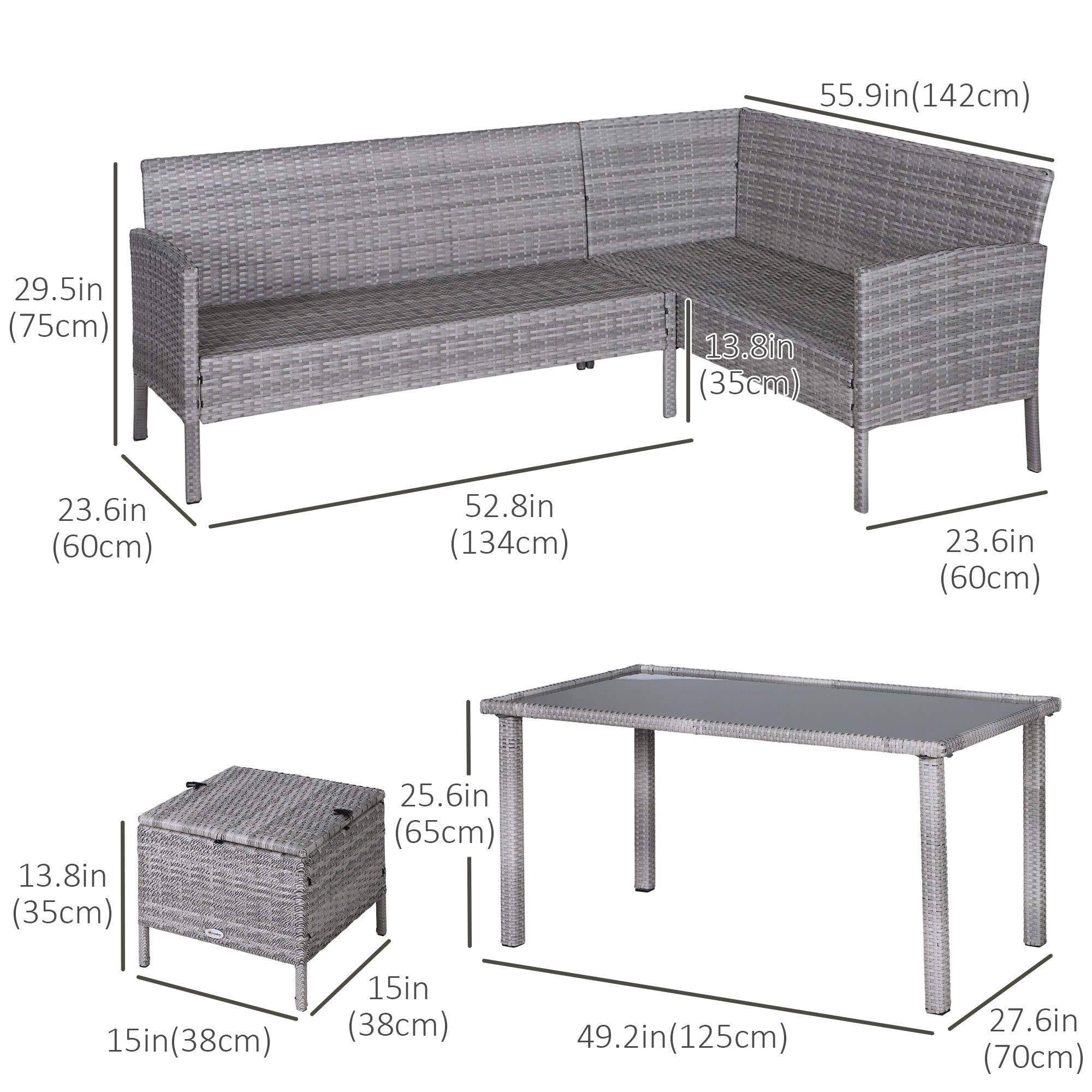 Outsunny 5-Piece Patio Dining Sets, Outdoor Furniture Sets PE Rattan Wicker Conversation Furniture Sets, Blue