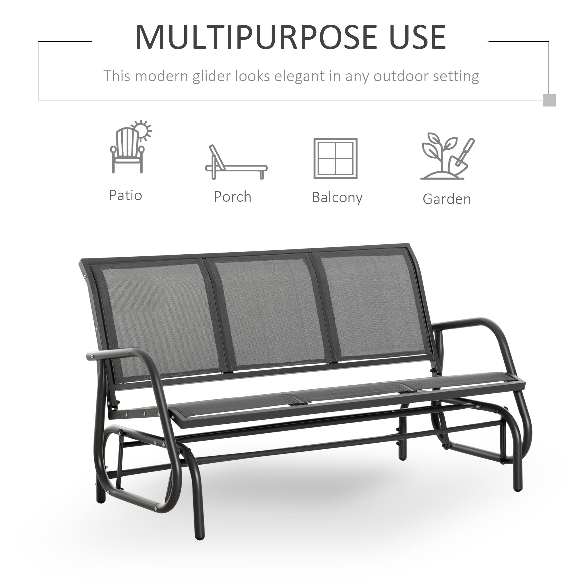 Outsunny 3-Seat Outdoor Glider Chair, Patio Rocking Chair, Steel Frame, Sling Fabric Seat for Garden, Backyard, Lawn, Grey